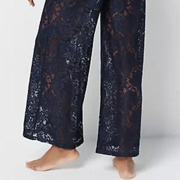 G.I.L.I. Pull-On Knit Lace Swim Wide Leg Cover-up Noir Black Size 3X - Picture 3 of 6